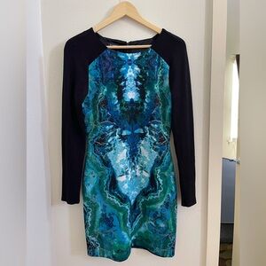 Bebe Abstract Marble Print Bodycon Dress Long Sleeve Size M